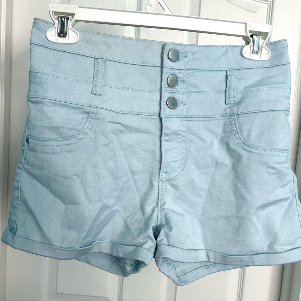 Refuge Button Fly High Waist Baby Blue Shorts